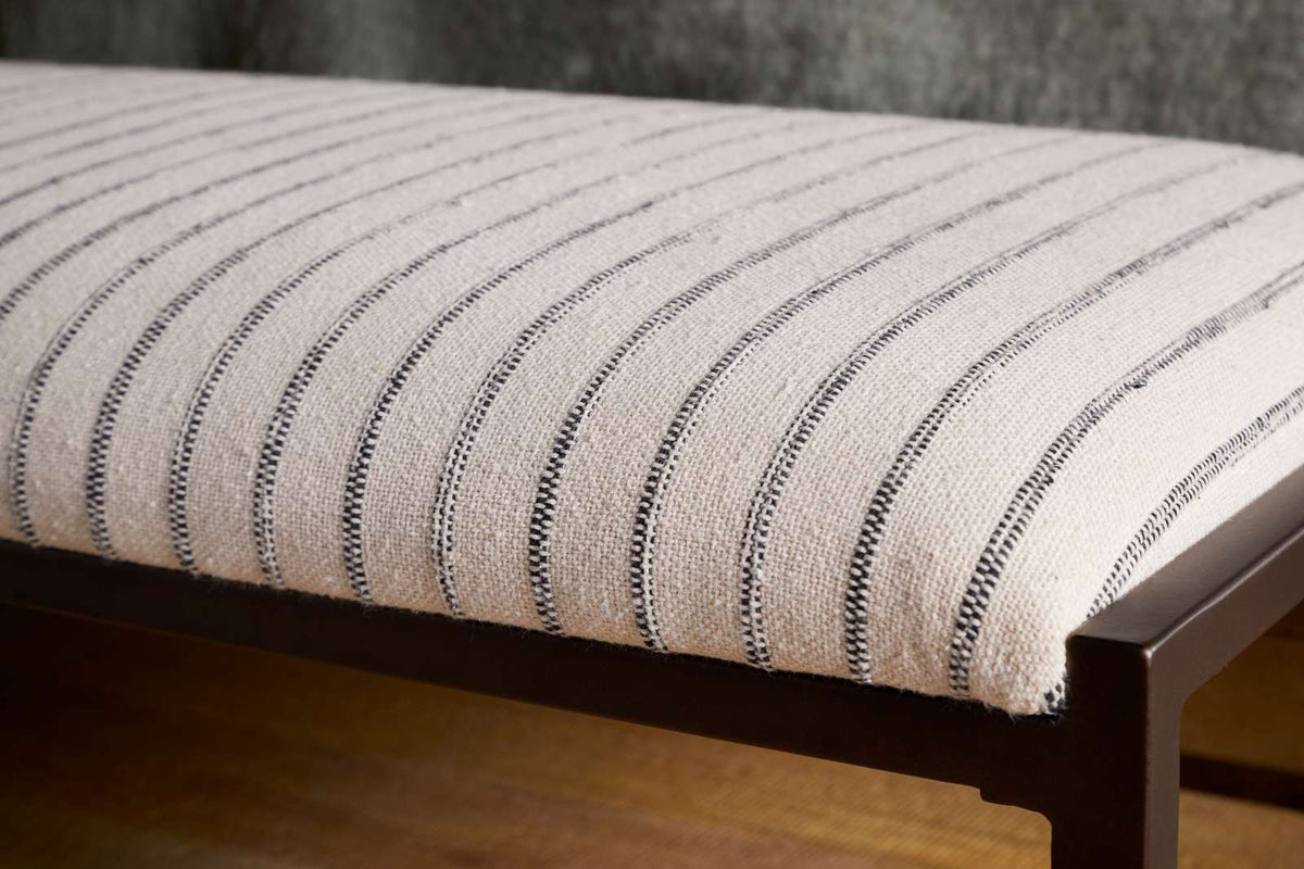 Nkuku Sanja Cotton Upholstered Bench Charcoal & Natural