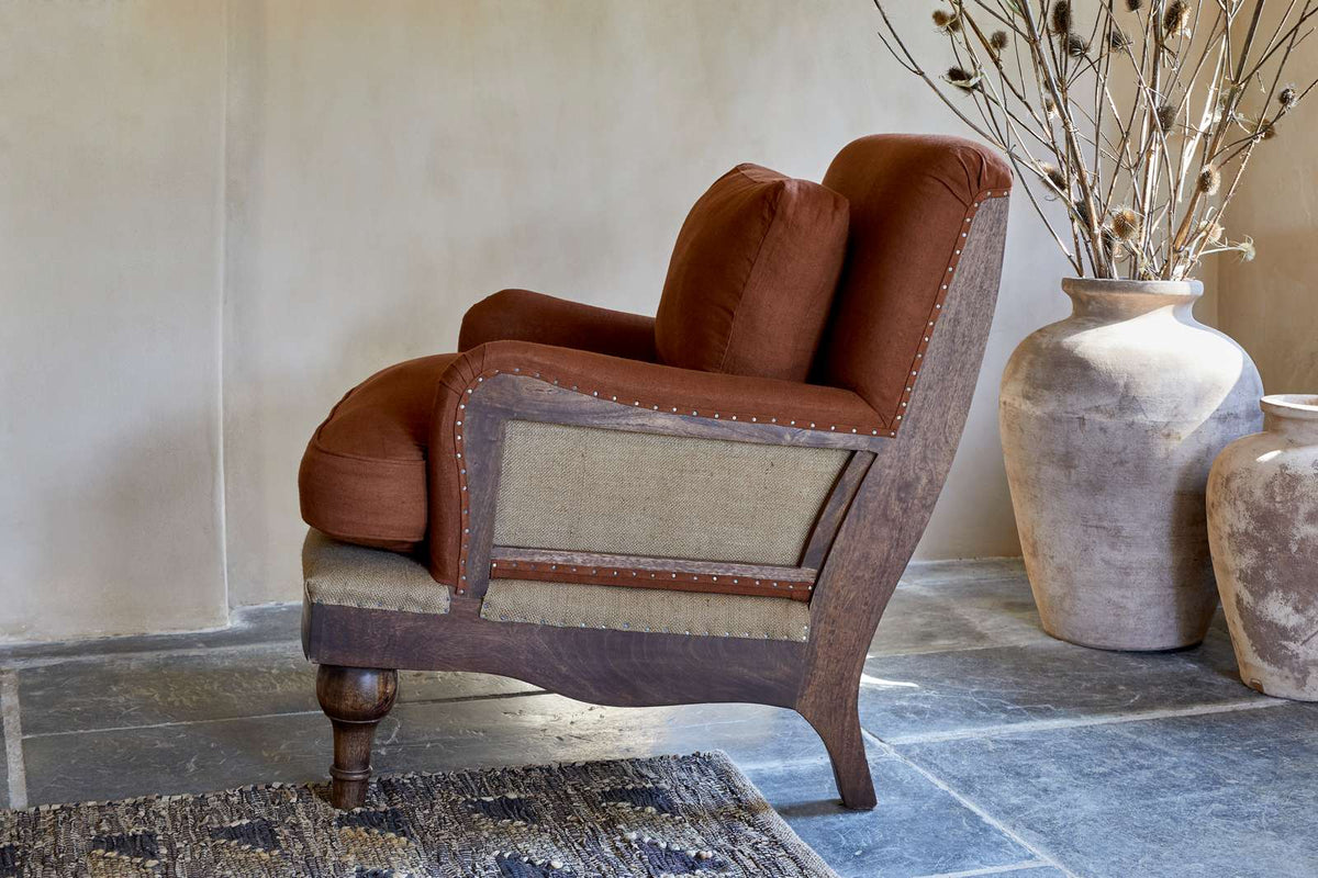 Nkuku Abe Linen Deconstructed Armchair Rust