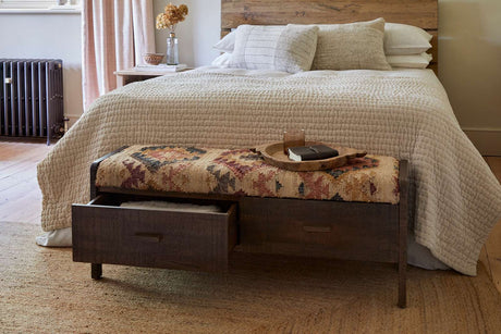 Nkuku Barir Mango Wood Upholstered Storage Bench Chocolate Brown