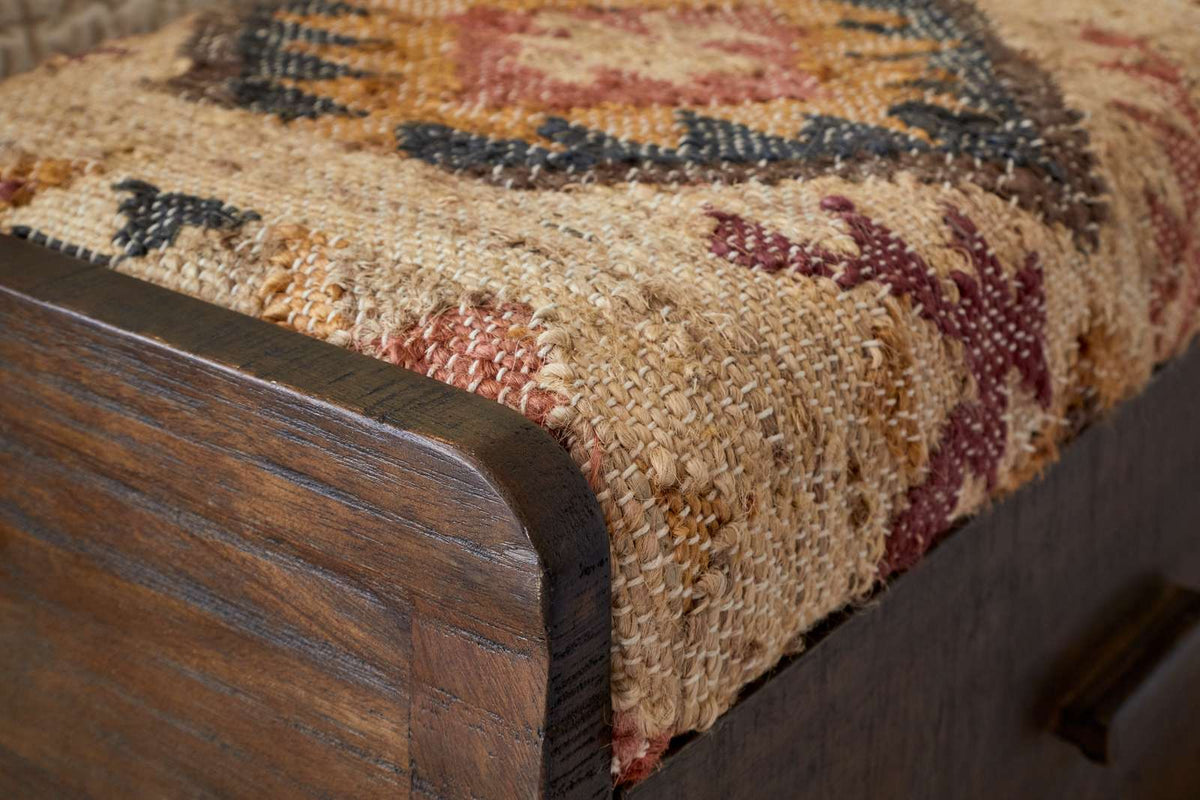 Nkuku Barir Mango Wood Upholstered Storage Bench Chocolate Brown