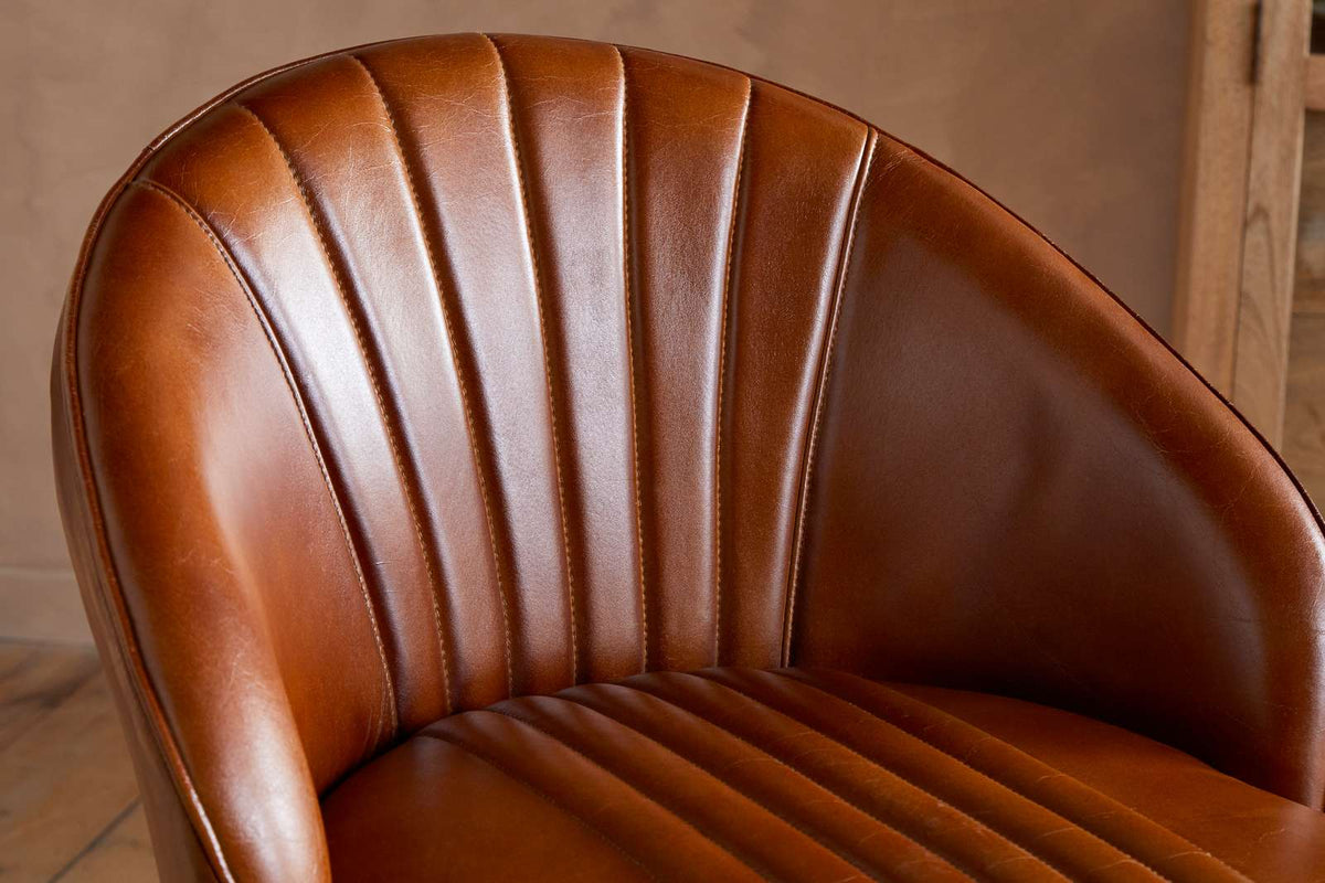Nkuku Lal Leather Swivel Counter Chair Aged Tan
