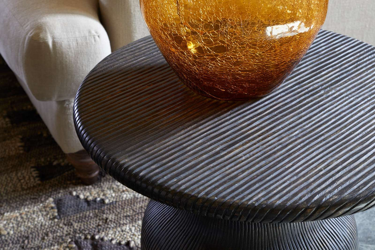 Nkuku Vivan Grooved Wood Side Table Charcoal