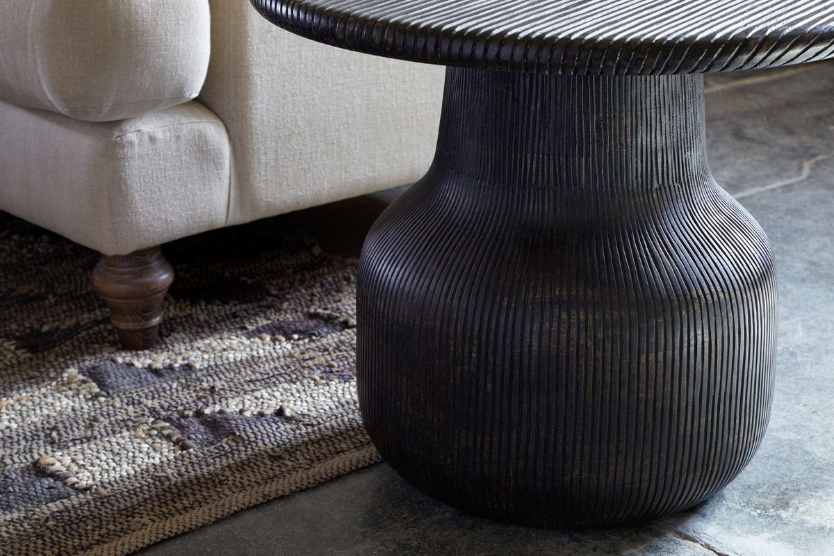 Nkuku Vivan Grooved Wood Side Table Charcoal