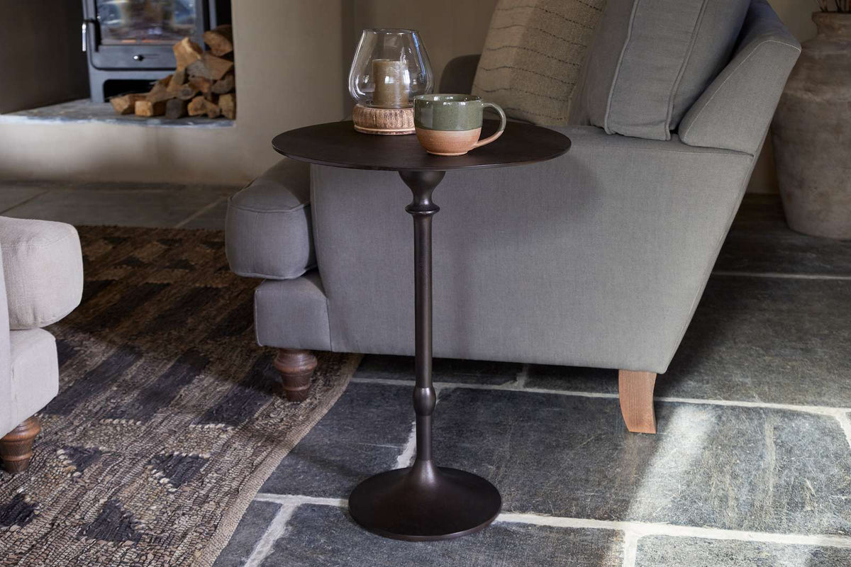 Nkuku Lahar Cast Metal Tall Side Table Aged Black