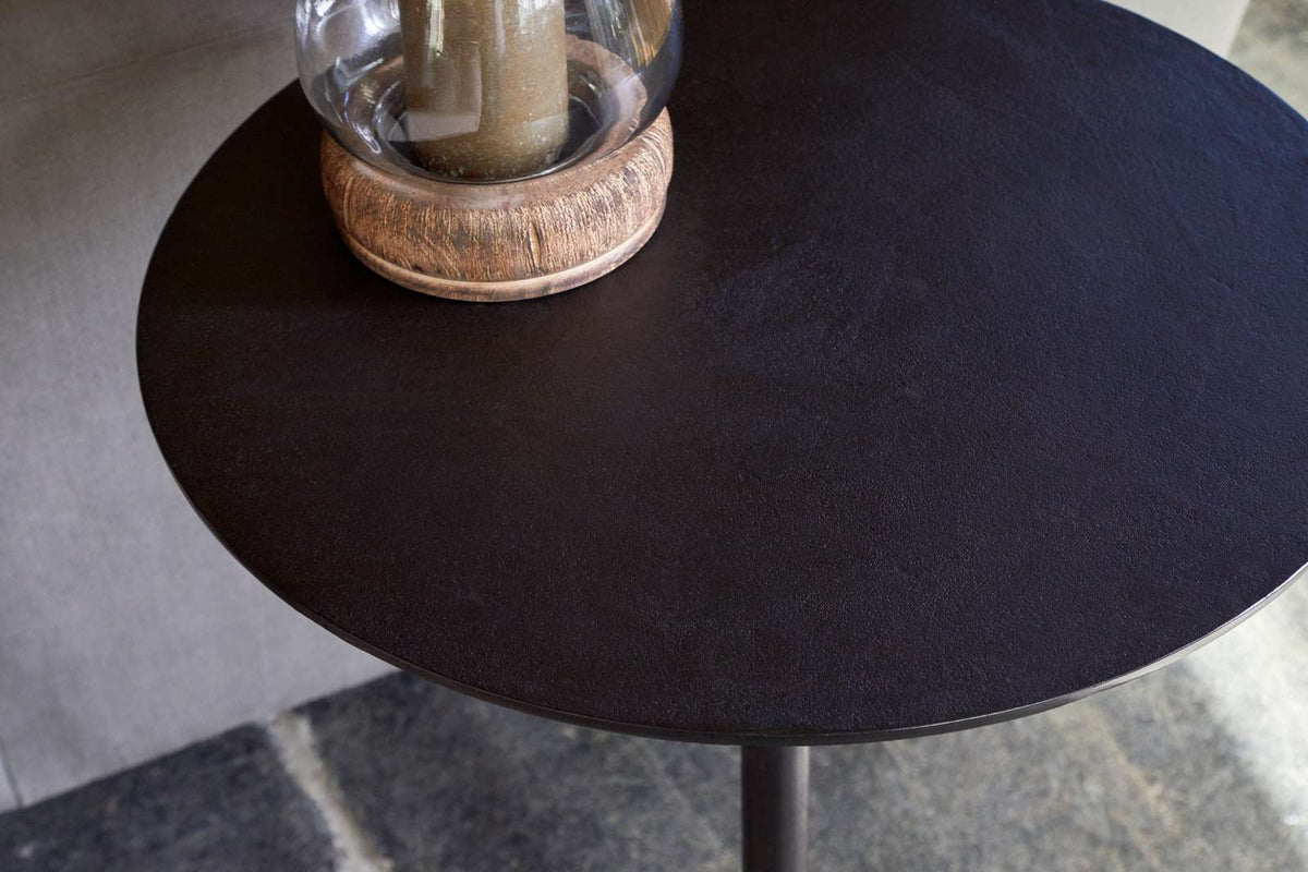 Nkuku Lahar Cast Metal Tall Side Table Aged Black