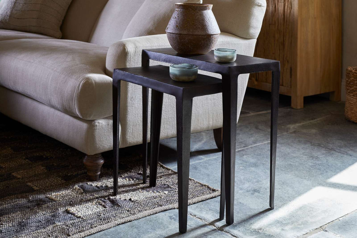 Nkuku Jagan Cast Metal Nest of 2 Side Tables Aged Black