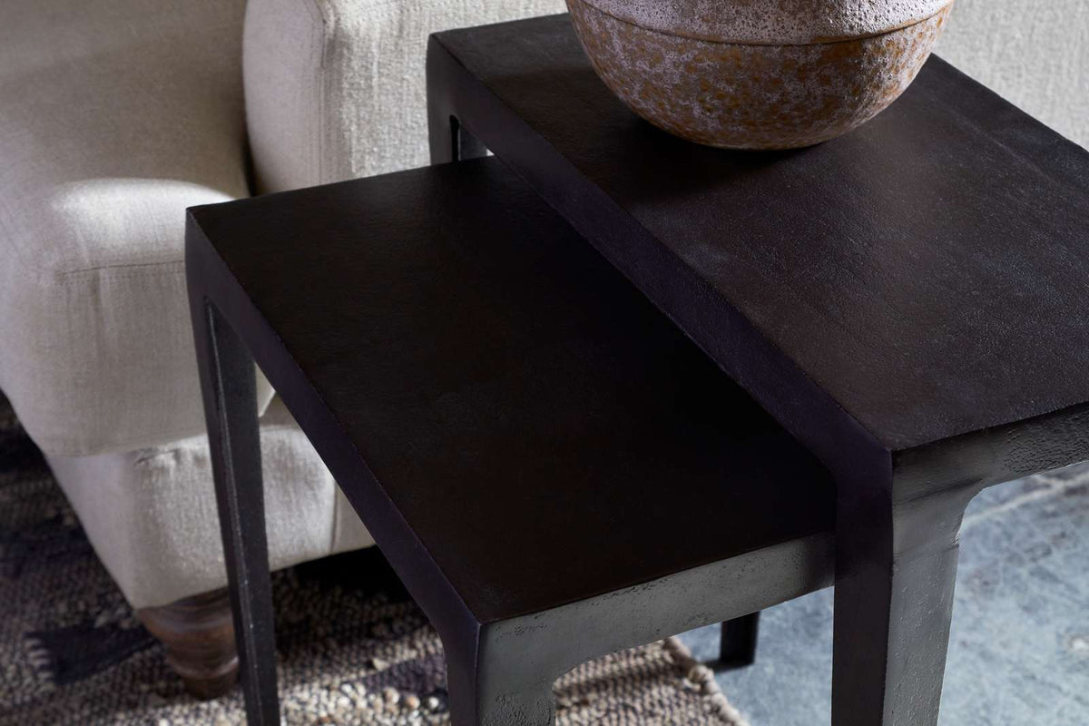 Nkuku Jagan Cast Metal Nest of 2 Side Tables Aged Black