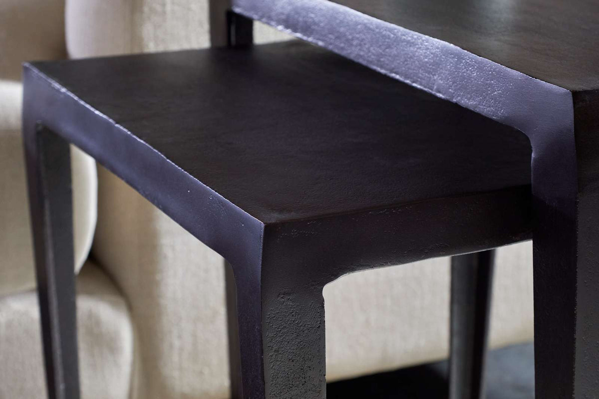 Nkuku Jagan Cast Metal Nest of 2 Side Tables Aged Black