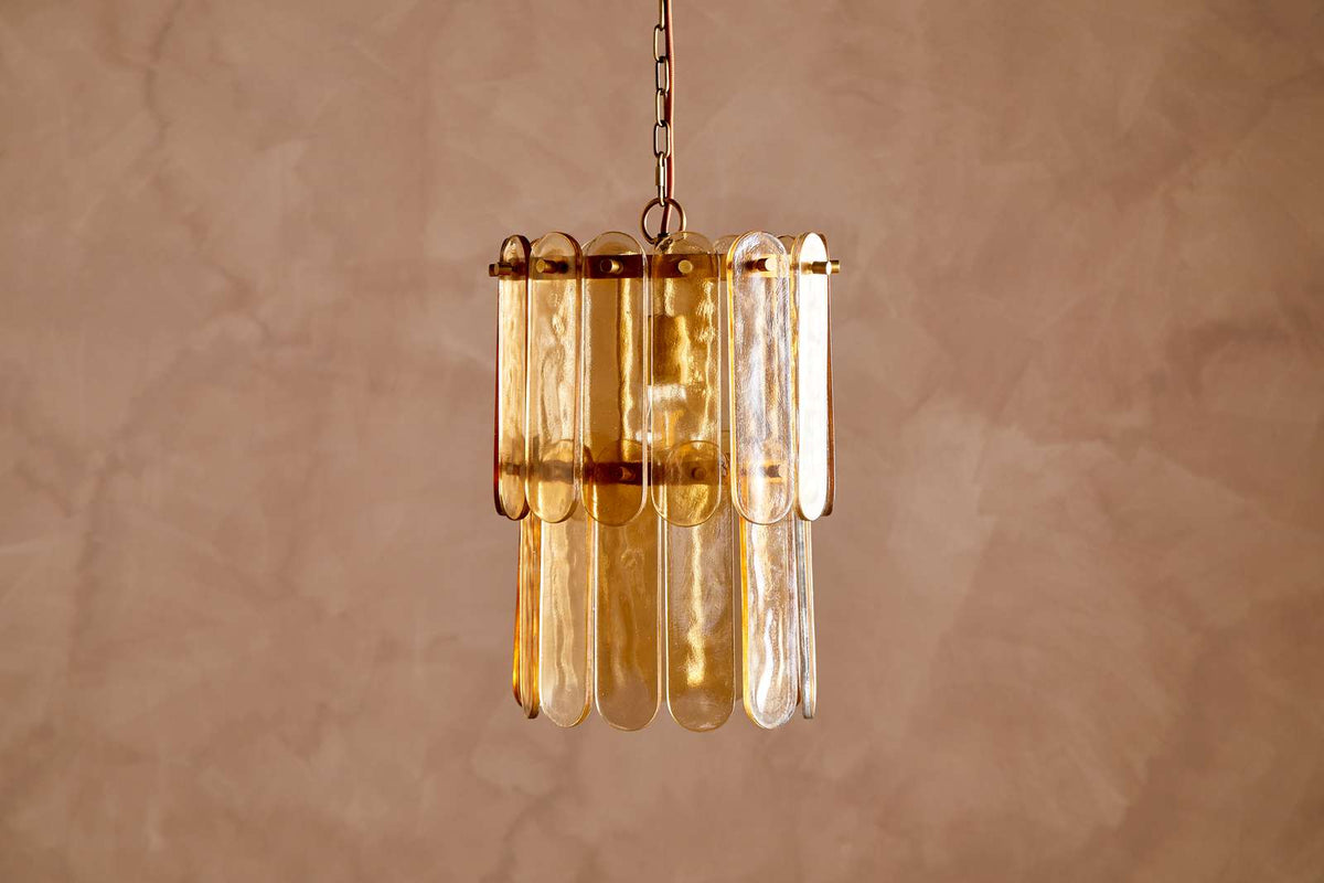 Nkuku Itan Recycled Glass Tiered Pendant Amber