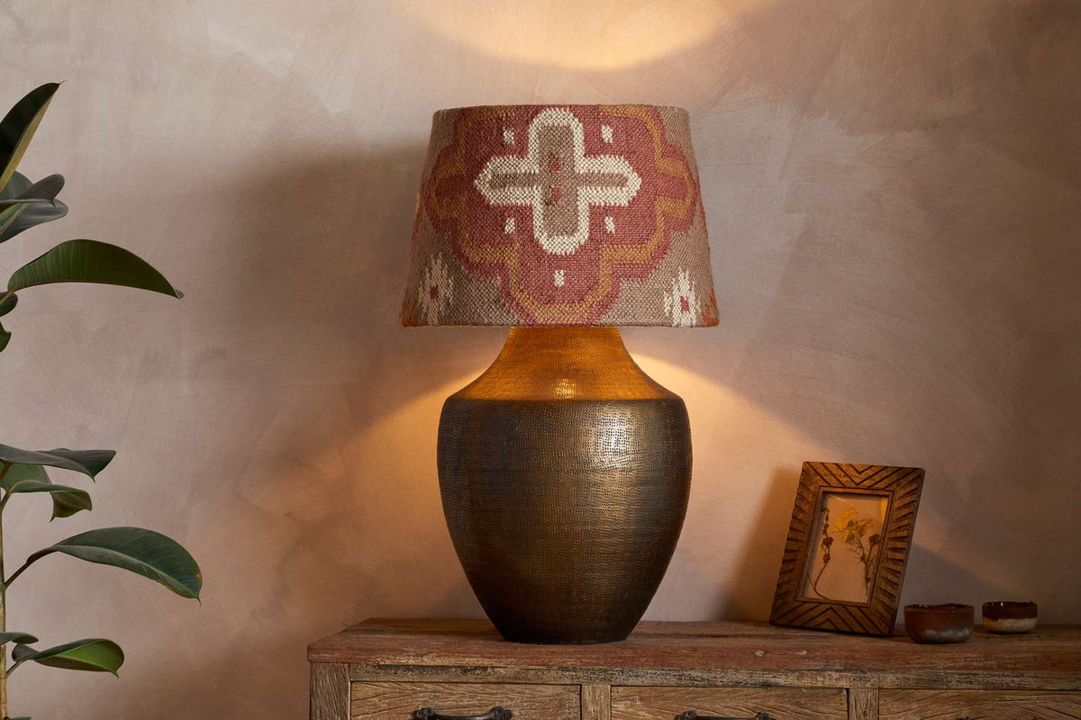 Nkuku Yatra Jute Kilim Lampshade Rust & Natural Large