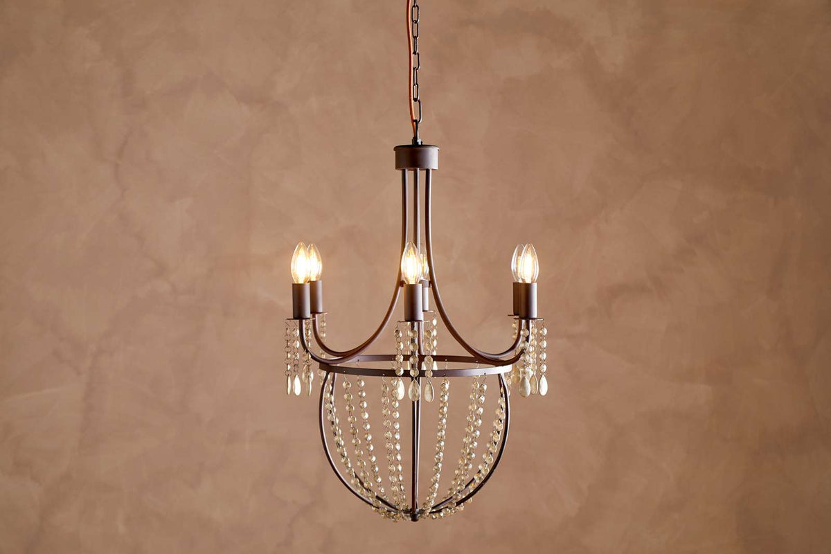 Nkuku Naavia Rustic Iron & Crystal Chandelier Rust