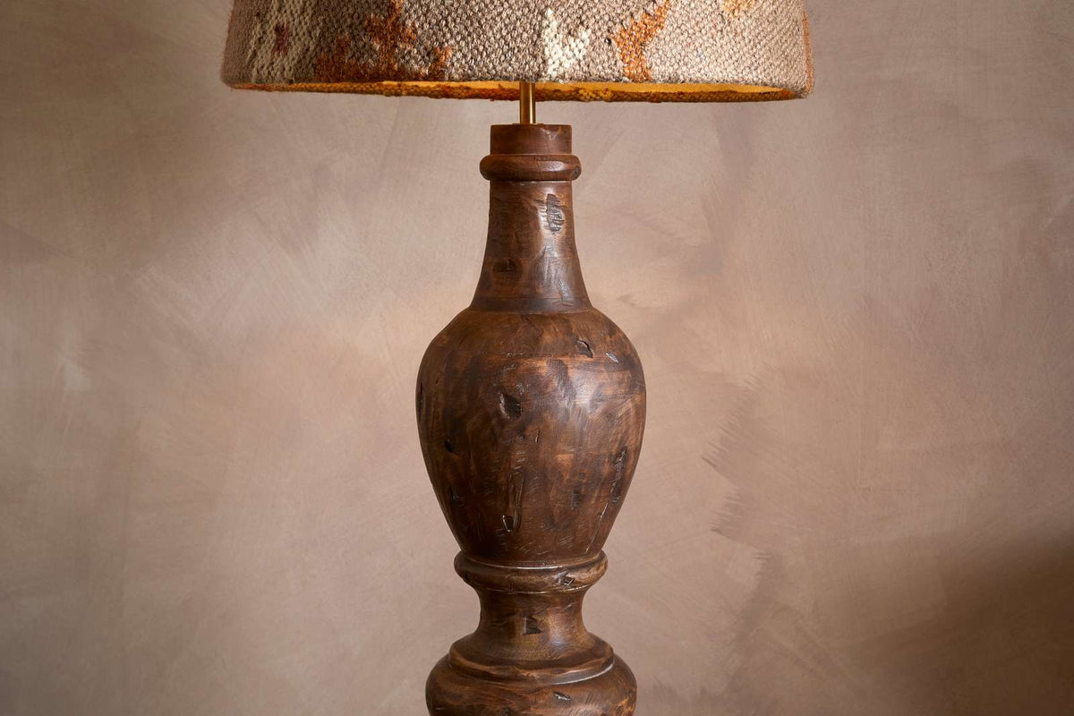 Nkuku Naya Carved Wood Floor Lamp Base Chocolate Brown