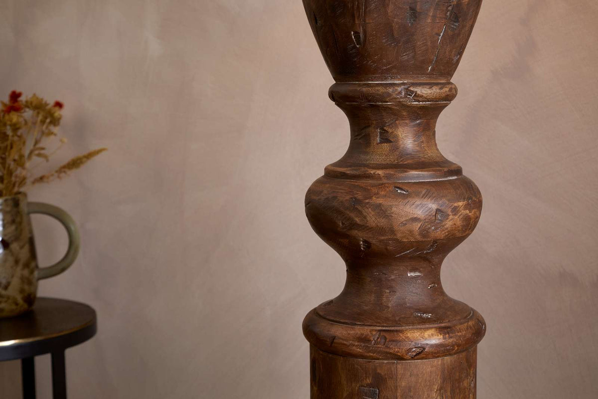 Nkuku Naya Carved Wood Floor Lamp Base Chocolate Brown
