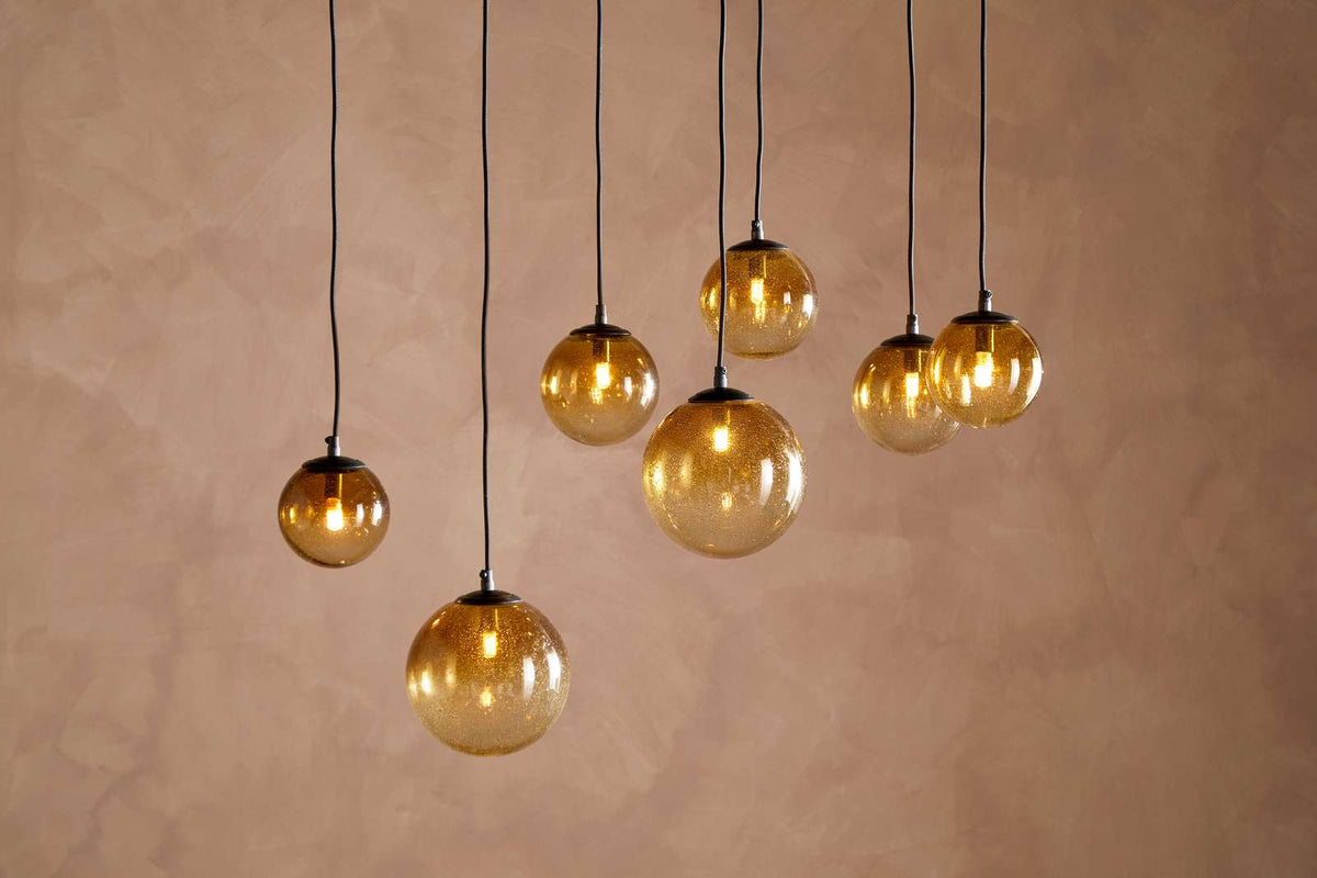 Nkuku Jerami Recycled Glass Linear Statement Chandelier Caramel