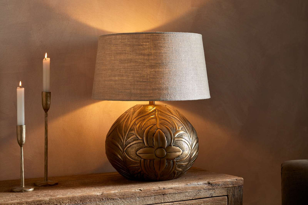Nkuku Purana Etched Table Lamp Base Brass