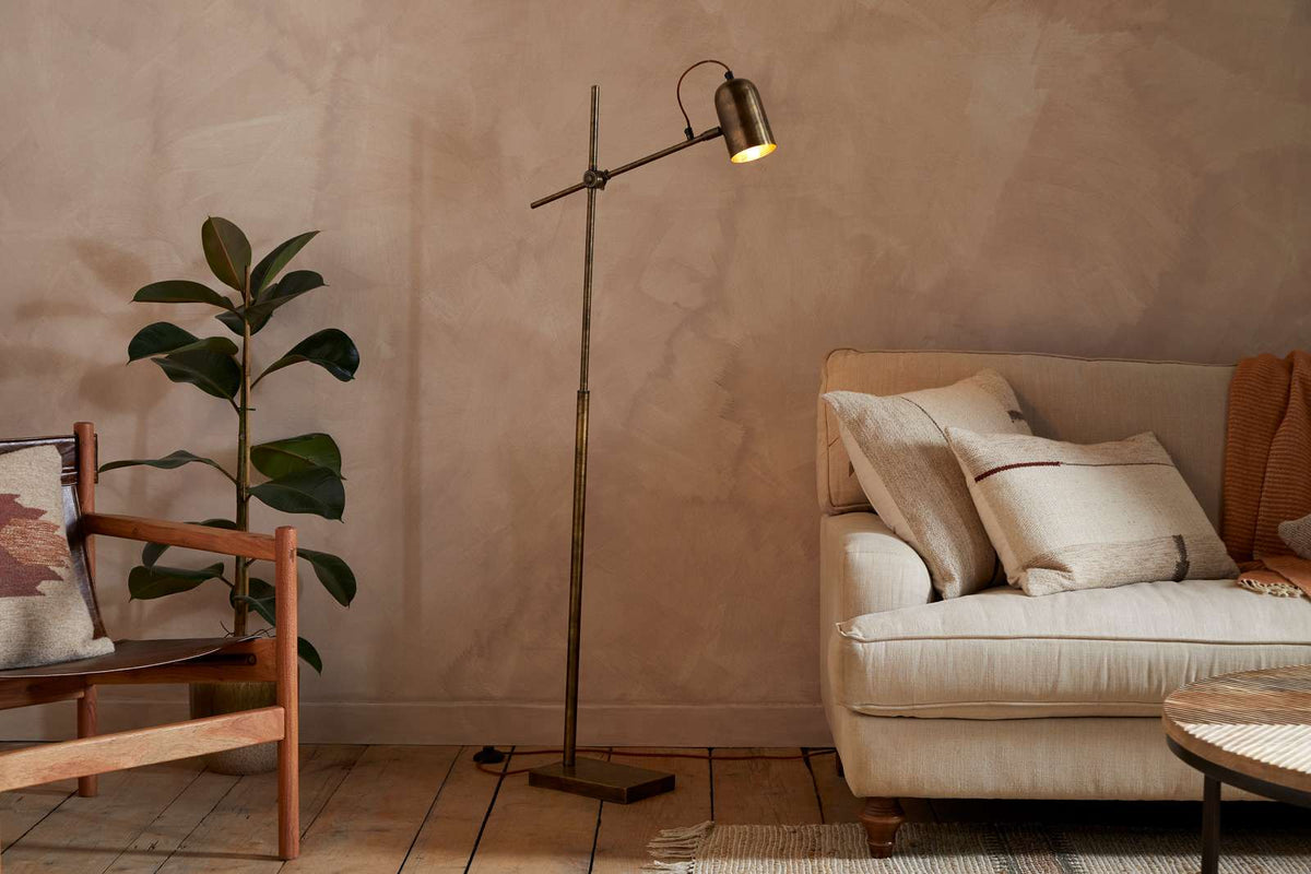 Nkuku Thenkara Directional Floor Lamp Antique Brass