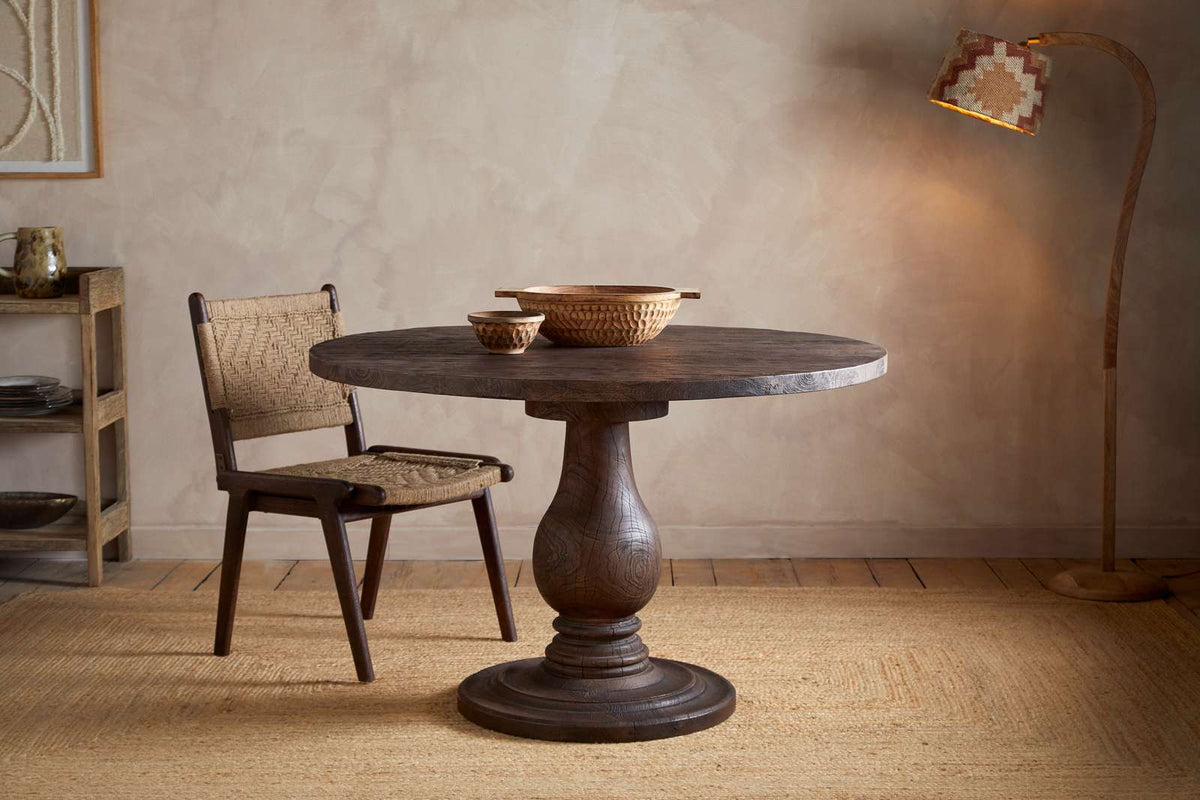 Nkuku Laya Carved Wood Dining Table Chocolate Brown Small