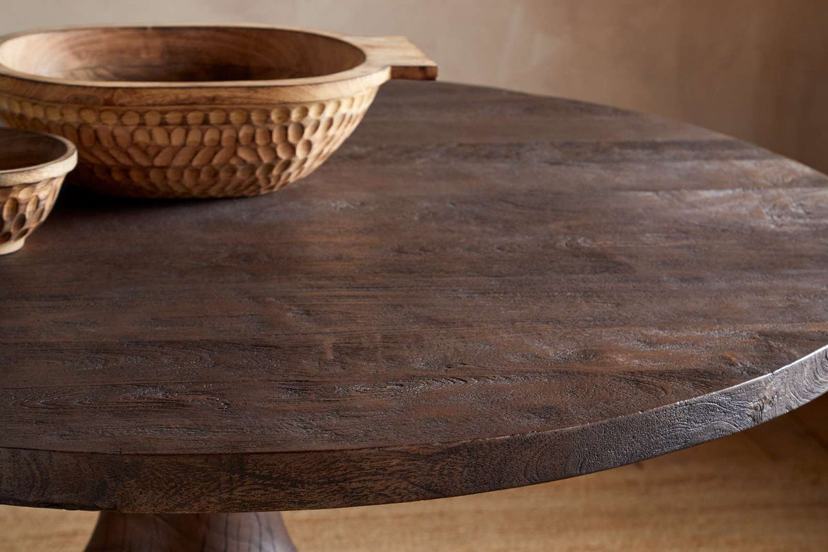 Nkuku Laya Carved Wood Dining Table Chocolate Brown Small