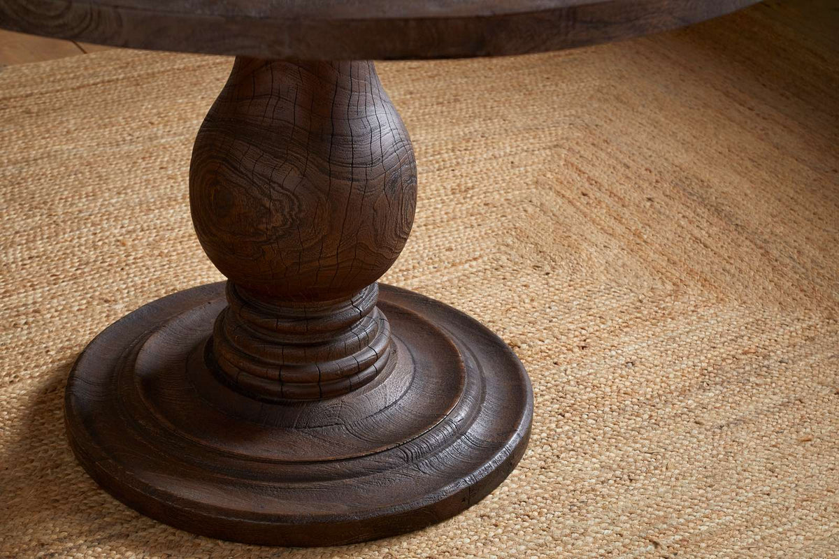Nkuku Laya Carved Wood Dining Table Chocolate Brown Small