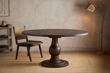 Nkuku Laya Carved Wood Dining Table Chocolate Brown Large