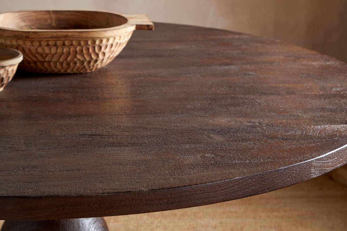 Nkuku Laya Carved Wood Dining Table Chocolate Brown Large