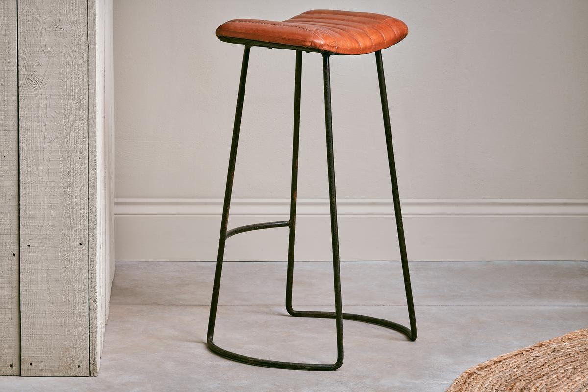 Nkuku Narwana Ribbed Leather Stool Aged Tan Large