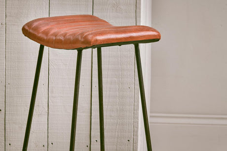 Nkuku Narwana Ribbed Leather Stool Aged Tan Large