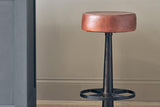 Nkuku Narwana Leather Round Stool Chocolate Brown