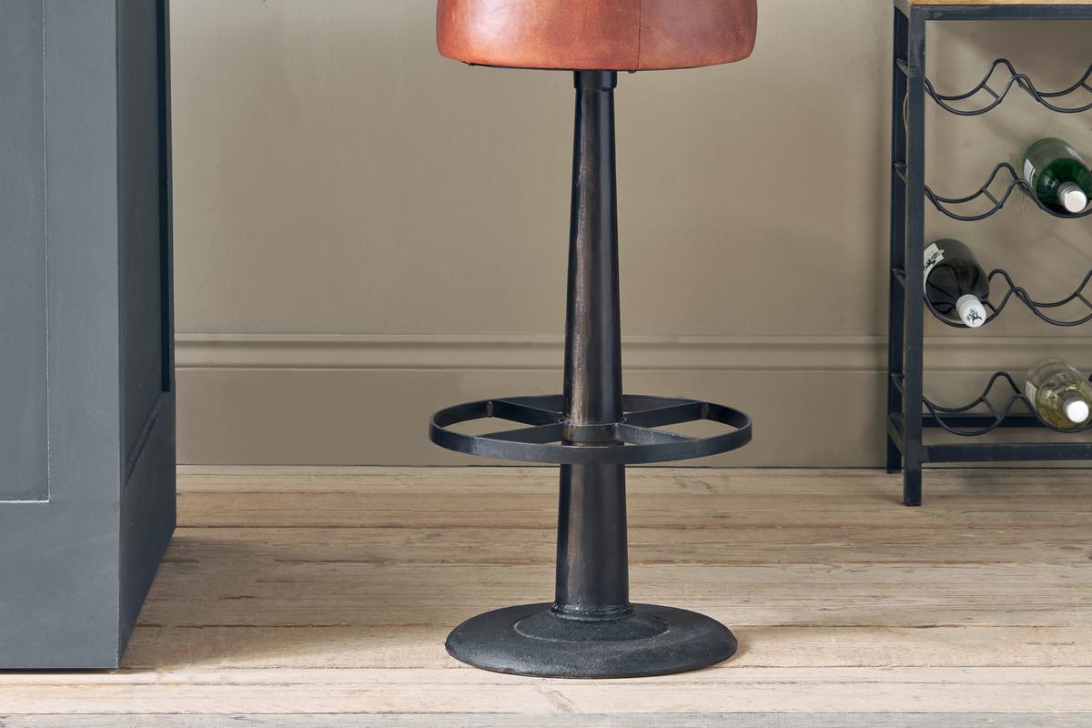 Nkuku Narwana Leather Round Stool Chocolate Brown