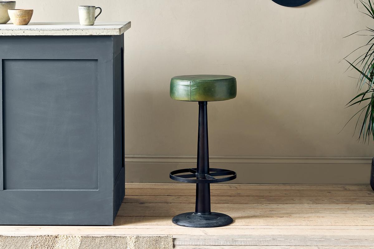 Nkuku Narwana Leather Round Stool Rich Green