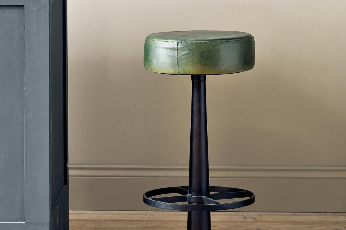 Nkuku Narwana Leather Round Stool Rich Green