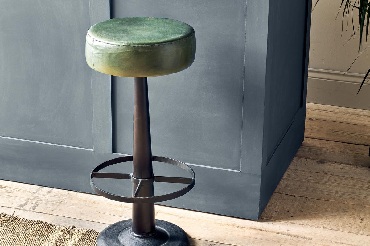 Nkuku Narwana Leather Round Stool Rich Green