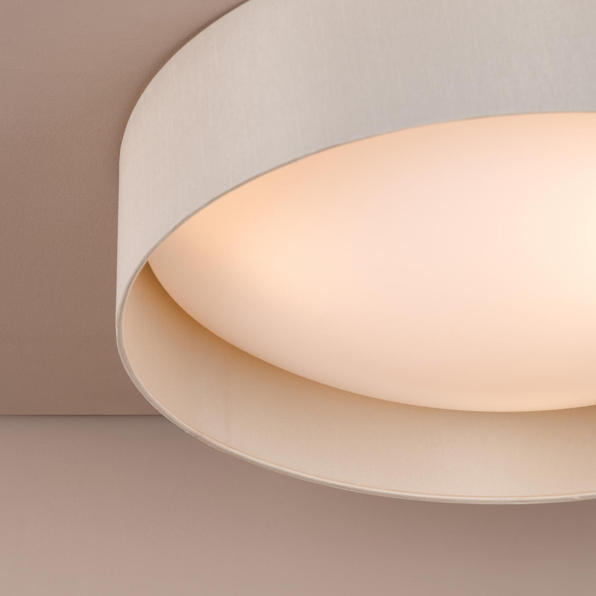 Dar Nysa 3 Light Flush Taupe Faux Silk and Opal Frosted Acrylic Diffuser