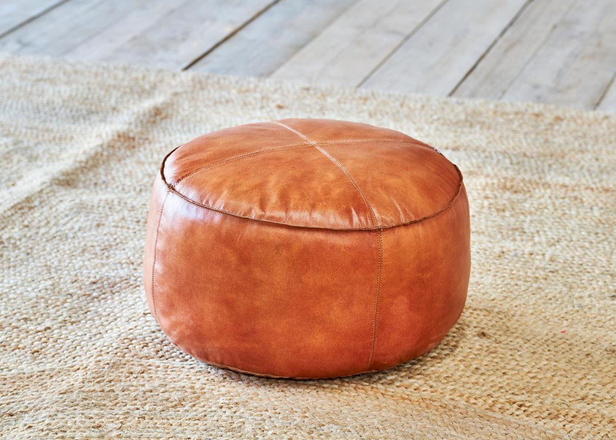 Nkuku Nadu Leather Footstool Aged Tan