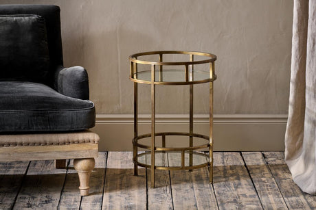 Nkuku Nakuru Iron & Glass Drinks Side Table Brass