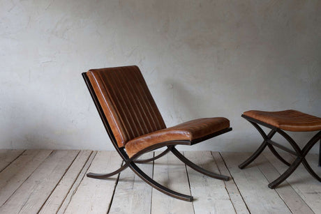 Nkuku Narwana Ribbed Leather Foot Stool Aged Tan