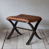 Nkuku Narwana Ribbed Leather Foot Stool Aged Tan