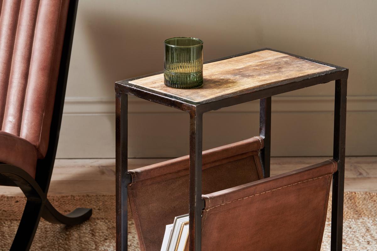 Nkuku Alera Side Table Natural & Brown Leather