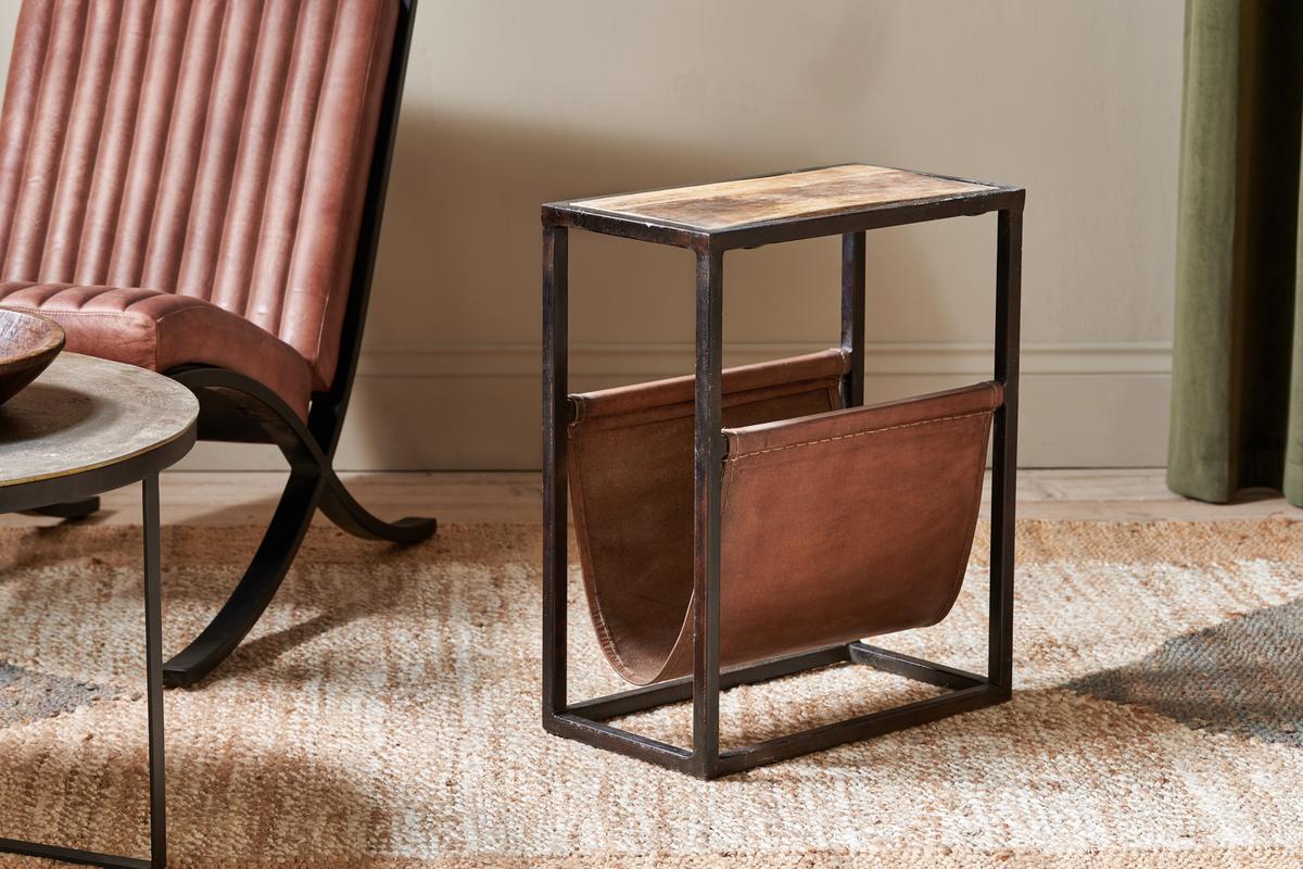 Nkuku Alera Side Table Natural & Brown Leather