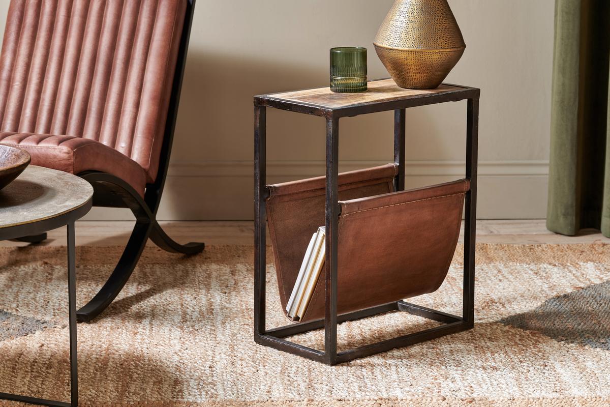 Nkuku Alera Side Table Natural & Brown Leather