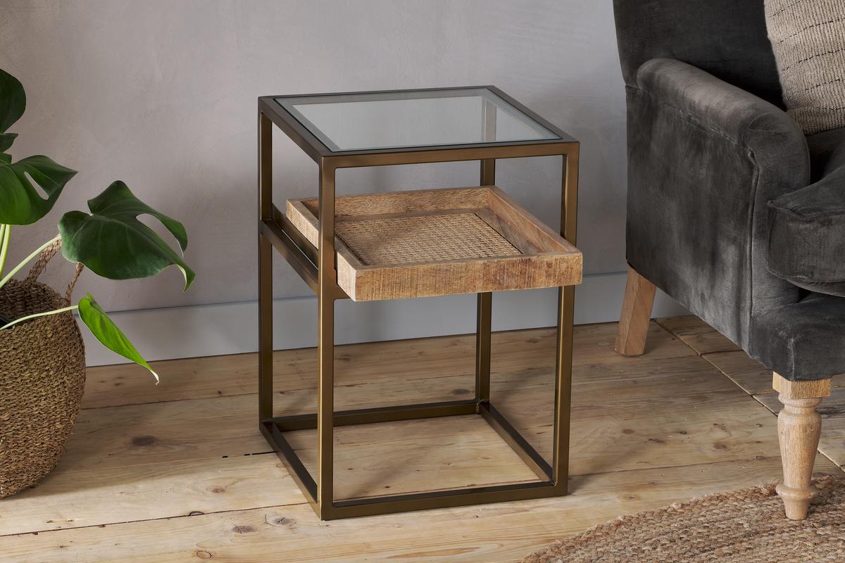 Nkuku Luzon Iron & Mango Wood Display Side Table Brass