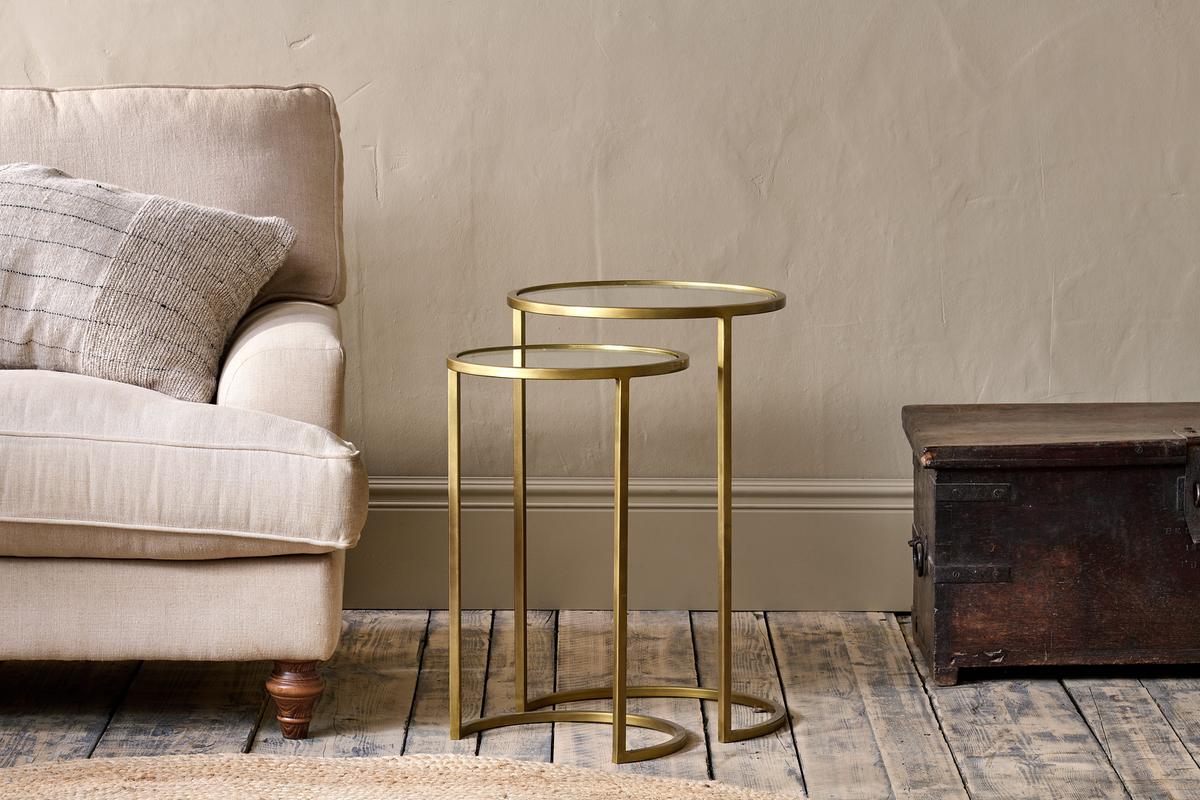 Nkuku Nakuru Iron & Glass Side Table Set Brass