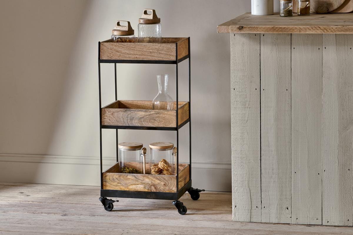 Nkuku Soma Mango Wood Storage Side Table Trolley