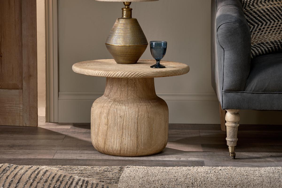 Nkuku Vivan Grooved Wood Side Table Natural