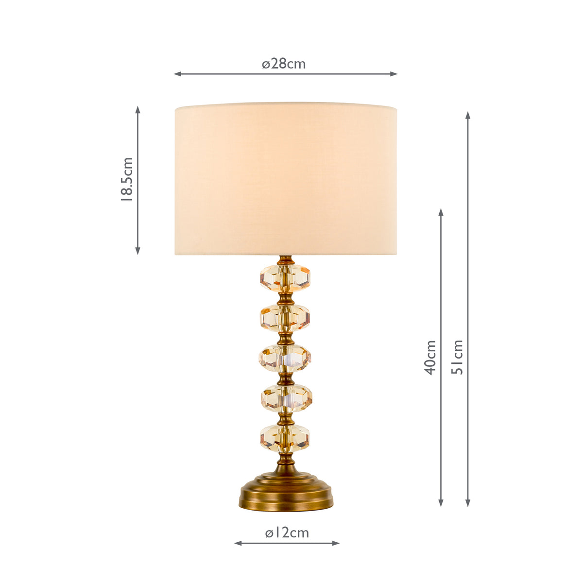 Dar Oleana Table Lamp Antique Bronze and Amber Crystal With Shade