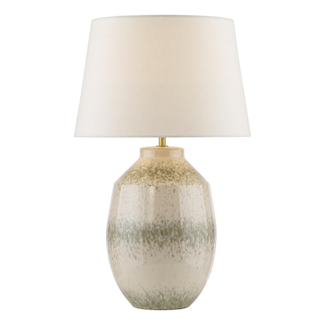 Dar Omari Table Lamp Green Ceramic and Antique Brass With Shade