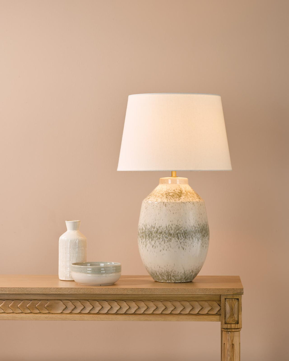 Dar Omari Table Lamp Green Ceramic and Antique Brass With Shade
