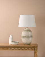 Dar Omari Table Lamp Green Ceramic and Antique Brass With Shade