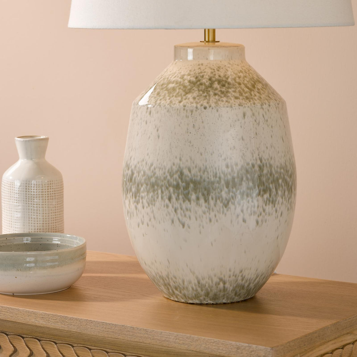 Dar Omari Table Lamp Green Ceramic and Antique Brass With Shade