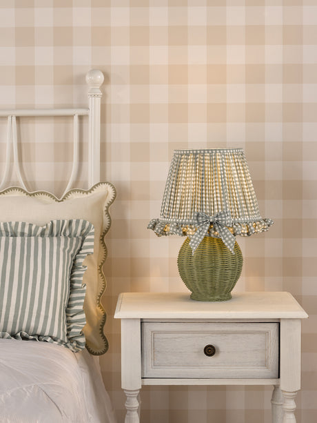 Dar Omer Table Lamp Matt Green and Antique Brass With Shade